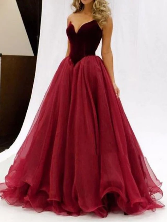 A-Line Celebrity Style Elegant Prom Formal Evening Dress V Neck Sleeveless Floor Length Velvet with Pleats