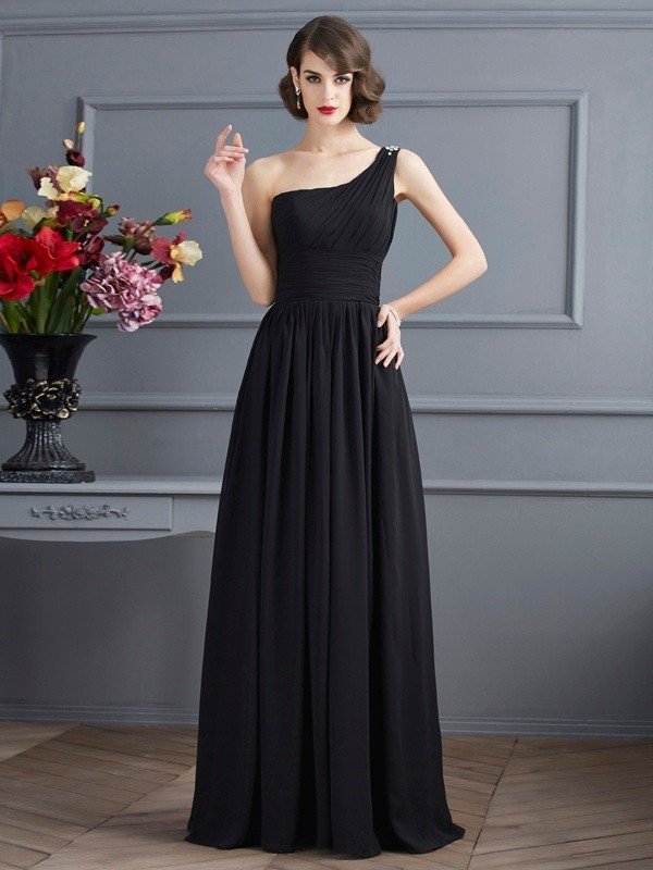 A-Line/Princess One-Shoulder Sleeveless Chiffon Long Mother of the Bride Dresses