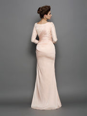 Trumpet/Mermaid Bateau Lace 3/4 Sleeves Long Chiffon Mother of the Bride Dresses