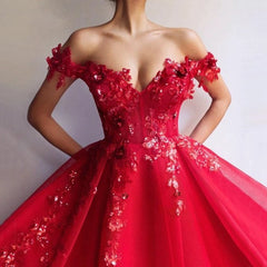 Red Off The Shoulder Prom Dresses 2021 Women Formal Party Night Vestidos A-Line Appliques Sequins Tulle Elegant Evening Gowns