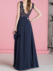 A-Line Bridesmaid Dress Jewel Neck Sleeveless Elegant Floor Length Chiffon / Lace with Appliques
