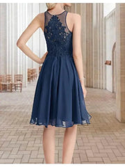 A-Line Bridesmaid Dress Jewel Neck Sleeveless Sexy Short / Mini Chiffon / Lace / Tulle with Pleats / Appliques