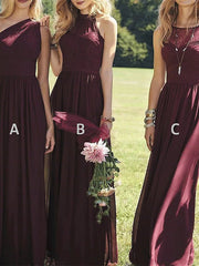 A-Line Bridesmaid Dress One Shoulder Long Sleeve Sexy Floor Length Chiffon with Pleats / Appliques