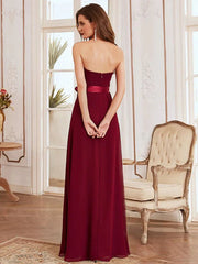 A-Line Bridesmaid Dress Strapless Sleeveless Elegant Floor Length Chiffon with Sash / Ribbon