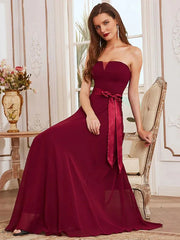 A-Line Bridesmaid Dress Strapless Sleeveless Elegant Floor Length Chiffon with Sash / Ribbon