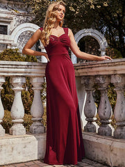 A-Line Bridesmaid Dress Straps Sleeveless Elegant Floor Length Taffeta with Ruching