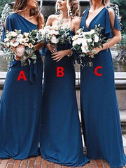 A-Line Bridesmaid Dress V Neck Sleeveless Sexy Floor Length Chiffon with Sash / Ribbon / Solid Color