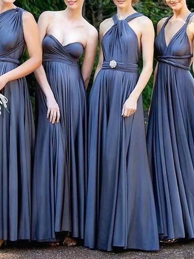 A-Line Bridesmaid Dress V Neck Sleeveless Sexy Floor Length Spandex with Pleats