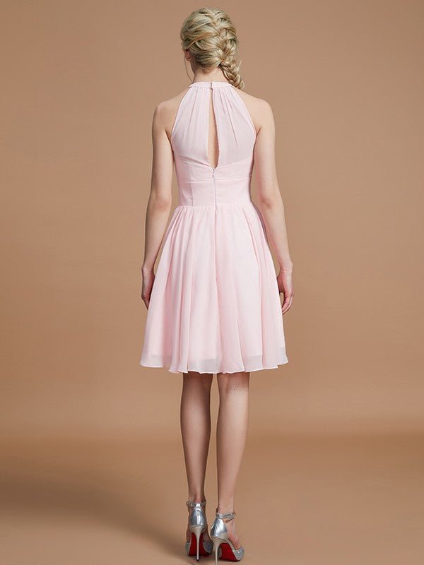 A-Line/Princess Chiffon Knee-Length Sleeveless Scoop Bridesmaid Dresses