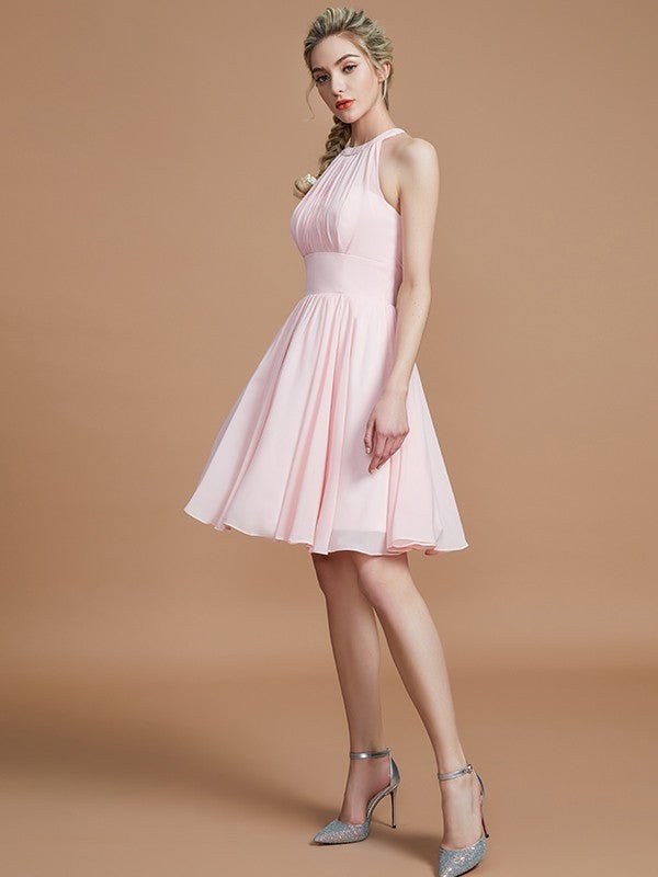 A-Line/Princess Chiffon Knee-Length Sleeveless Scoop Bridesmaid Dresses