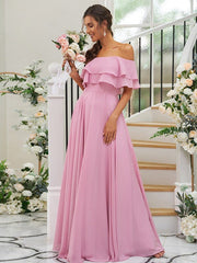 A-Line/Princess Chiffon Ruffles Off-the-Shoulder Sleeveless Floor-Length Bridesmaid Dresses