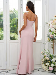 A-Line/Princess Stretch Crepe Ruched V-neck Sleeveless Floor-Length Bridesmaid Dresses