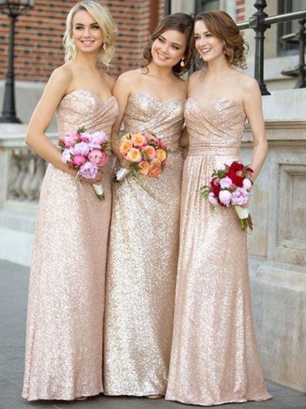 A-Line/Princess Sweetheart Sleeveless Floor-Length Sequins Bridesmaid Dresses