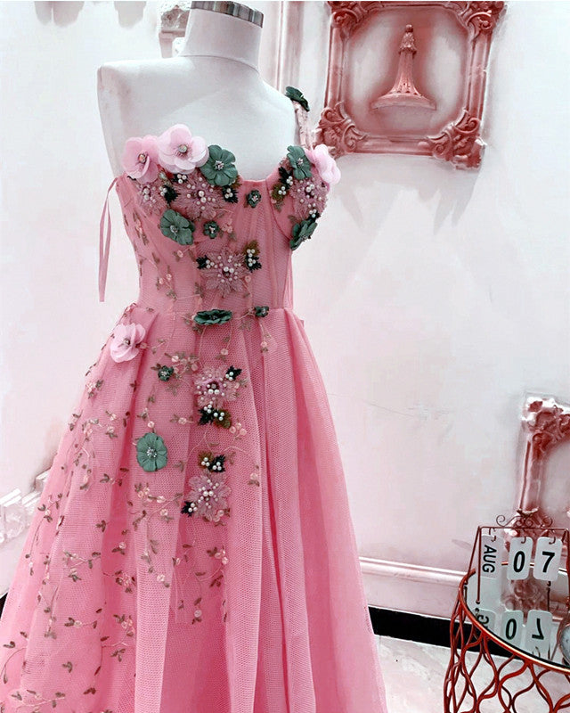 3D Flowers Sweetheart Corset Prom Dresses One Shoulder