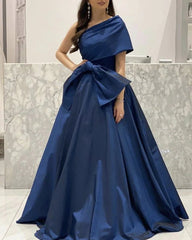 One Shoulder Taffeta Gown With Bow