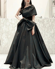 One Shoulder Taffeta Gown With Bow