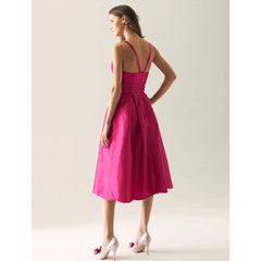 Ball Gown / A-Line Bridesmaid Dress Straps Sleeveless Elegant Tea Length Taffeta with Bow(s) / Draping