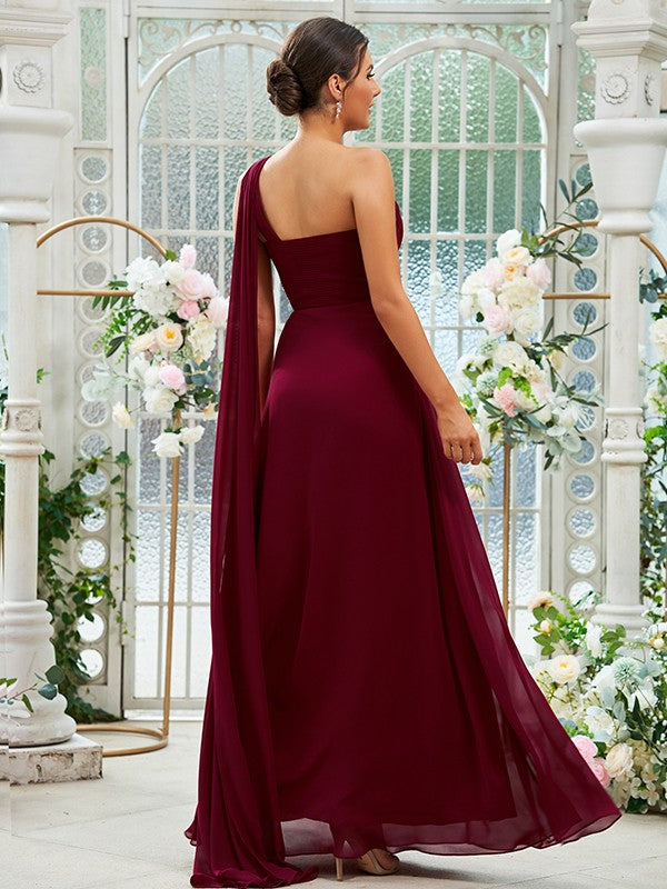 A-Line/Princess Chiffon Ruched One-Shoulder Sleeveless Floor-Length Bridesmaid Dresses