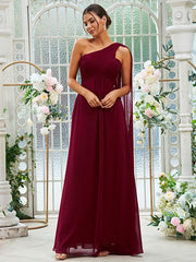 A-Line/Princess Chiffon Ruched One-Shoulder Sleeveless Floor-Length Bridesmaid Dresses