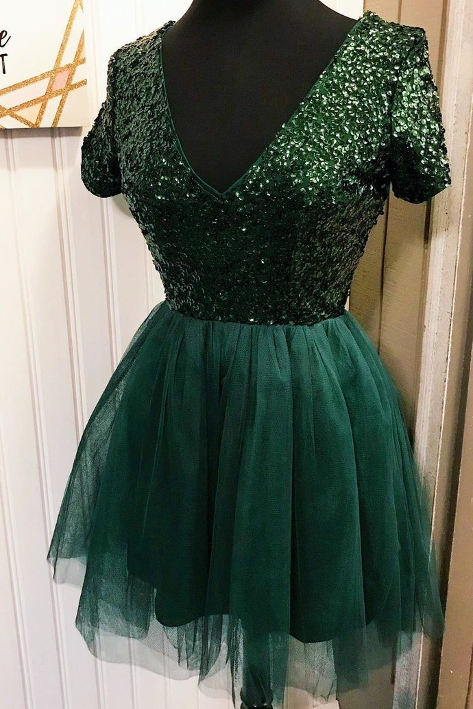 Short Dress Dark Green Homecoming Dress    cg21429