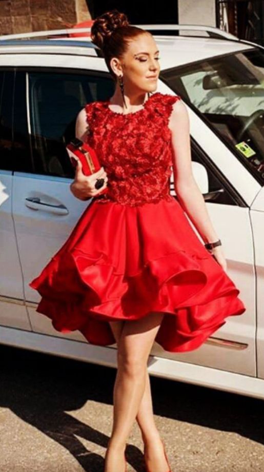 A Line Red Crew Neck Homecoming Dresses,Mini Short Party Graduation Gowns    cg22237