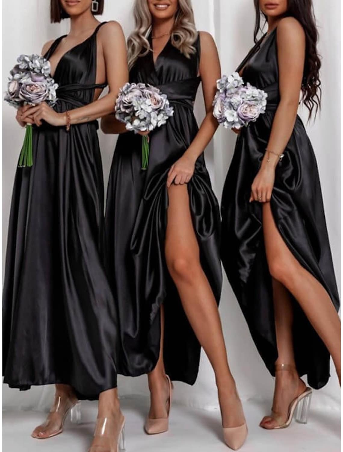 A-Line Bridesmaid Dress V Neck Sleeveless Beautiful Back Ankle Length Charmeuse with Bandage / Solid Color