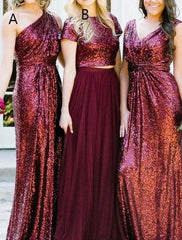 A-Line Bridesmaid Dress One Shoulder Sleeveless Sexy Floor Length Chiffon / Sequined with Pleats / Sequin