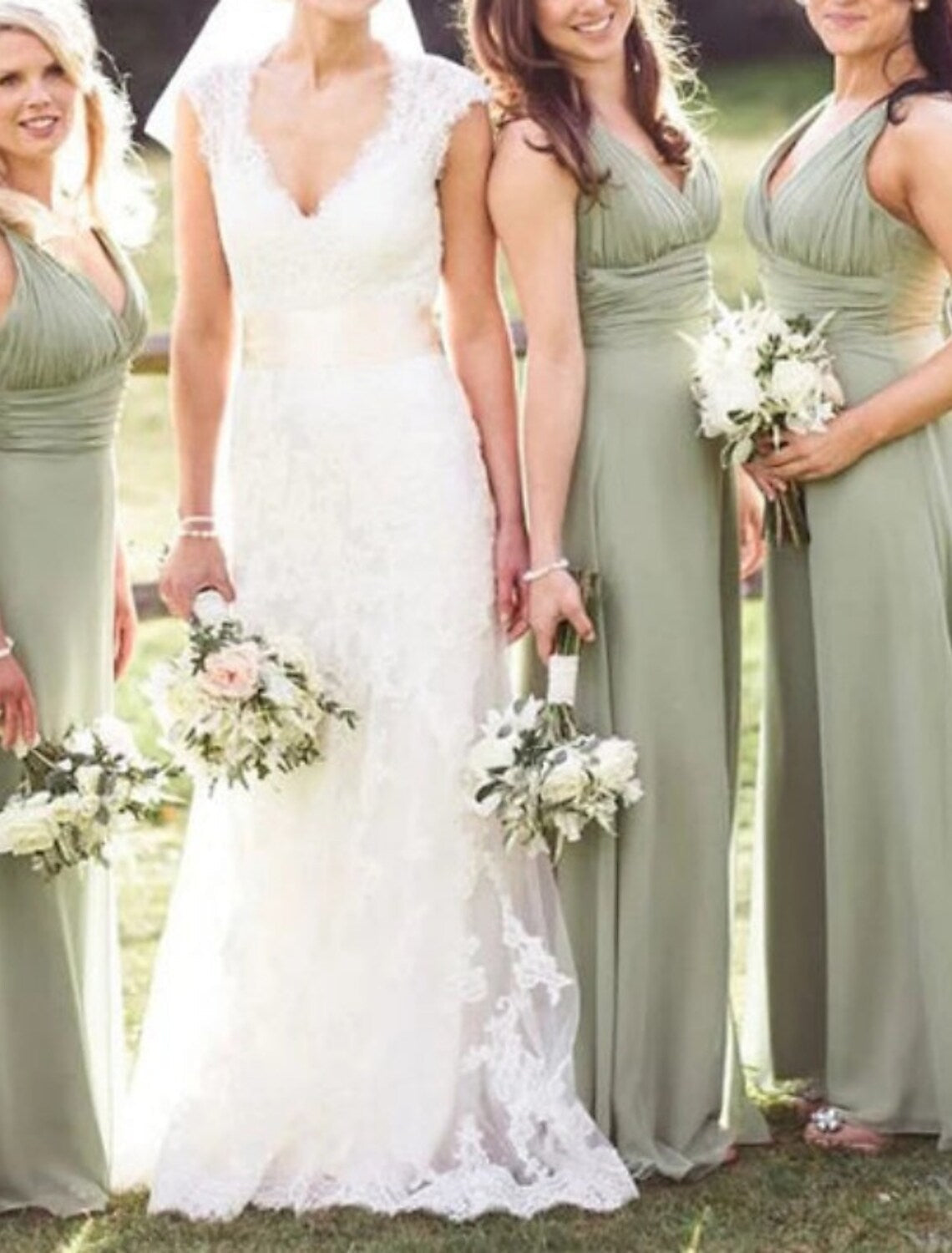 Sheath / Column Bridesmaid Dress V Neck Sleeveless Elegant Floor Length Chiffon with Ruching / Solid Color