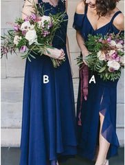 Sheath / Column Bridesmaid Dress V Neck / Jewel Neck Sleeveless Elegant Asymmetrical Chiffon / Lace with Ruffles / Solid Color