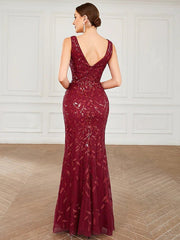 Mermaid / Trumpet Bridesmaid Dress V Neck Sleeveless Sexy Floor Length Sequined with Sequin