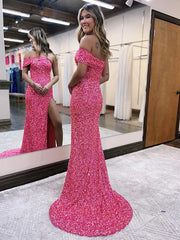 Mermaid / Trumpet Prom Dresses Sparkle & Shine Dress Formal Sweep / Brush Train Sleeveless One Shoulder Sequined with Sequin Slit