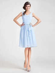 Princess / A-Line Bridesmaid Dress Cowl Neck Sleeveless Elegant Knee Length Chiffon with Sash / Ribbon / Ruched / Draping