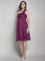 Princess / A-Line Bridesmaid Dress One Shoulder Sleeveless Floral Knee Length Chiffon with Ruched / Flower