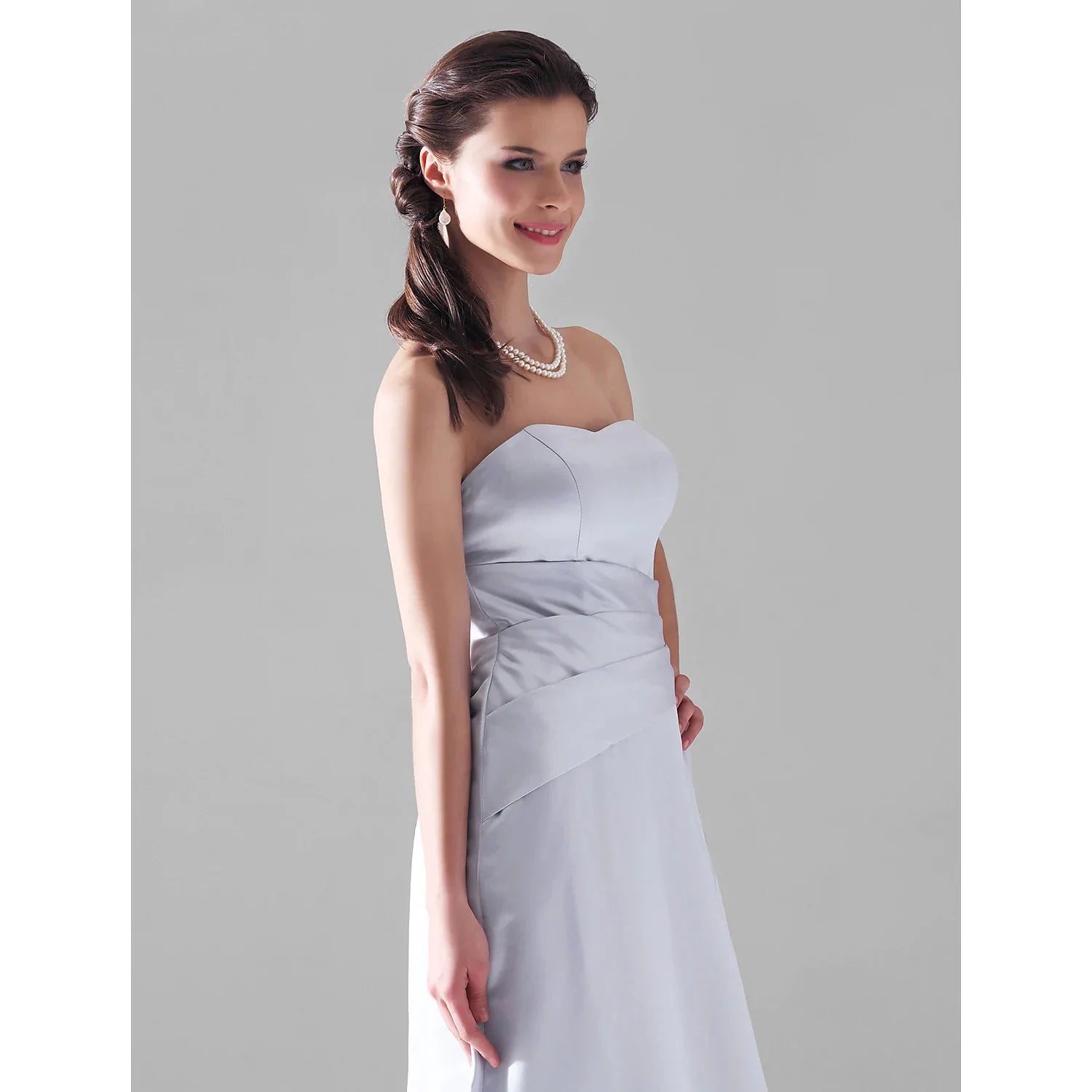 Princess / A-Line Bridesmaid Dress Strapless Sleeveless Open Back Floor Length Satin with Side Draping