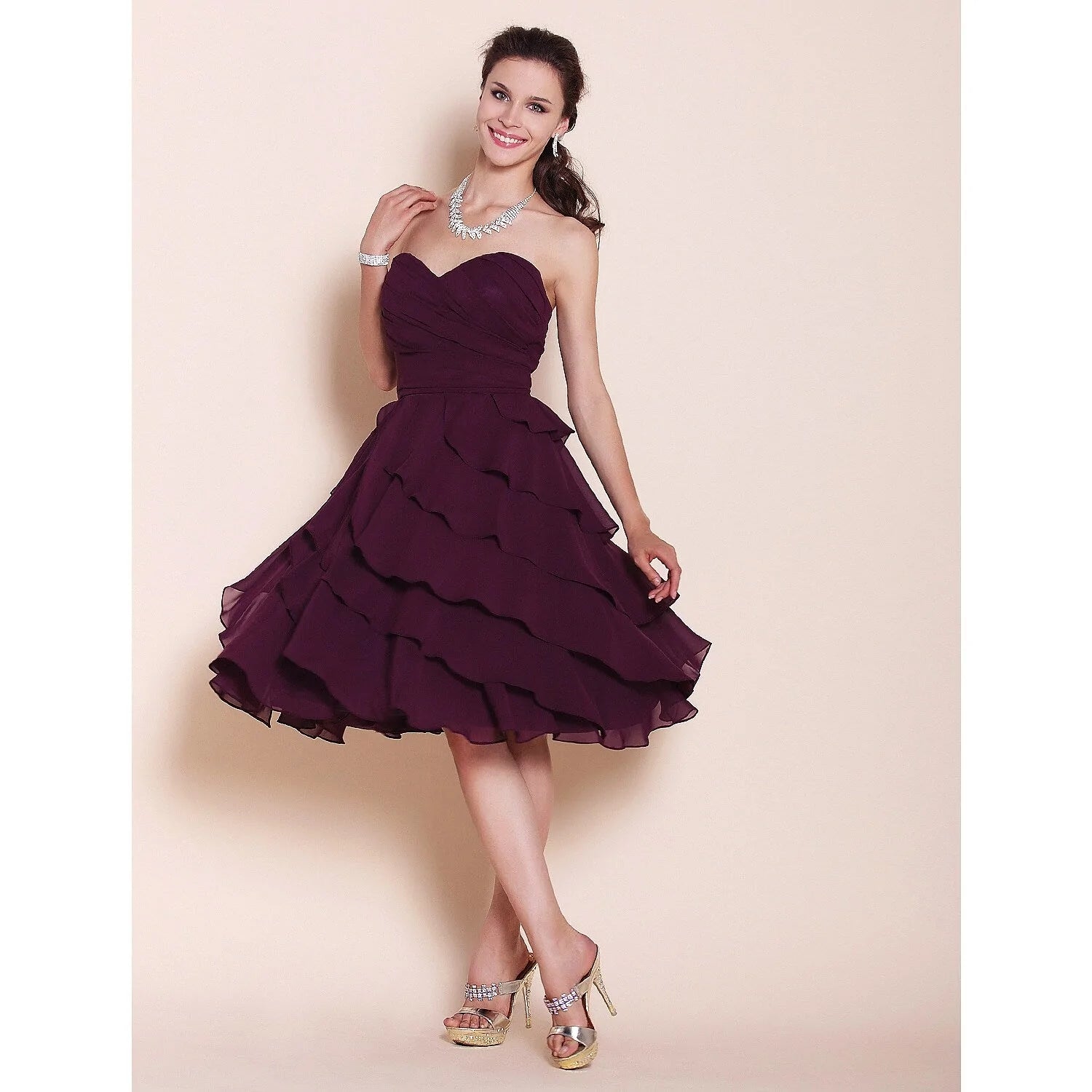 Princess / A-Line Bridesmaid Dress Sweetheart Neckline / Strapless Sleeveless Open Back Knee Length Chiffon with Side Draping