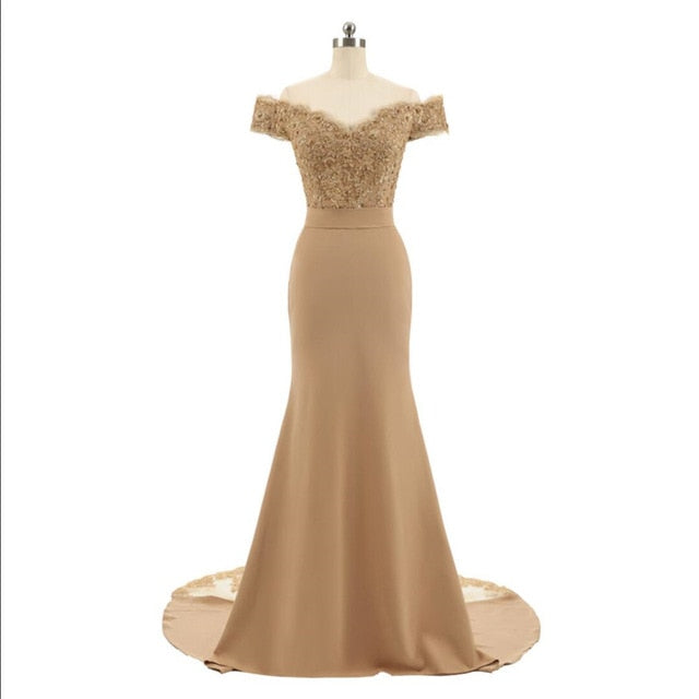 Golden Beaded Mermaid Bridesmaid Dresses Party Gowns