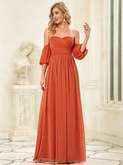 Sheath / Column Bridesmaid Dress Sweetheart Neckline Short Sleeve Elegant Floor Length Chiffon with Draping / Solid Color