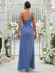 Sheath/Column Chiffon Ruffles One-Shoulder Sleeveless Floor-Length Bridesmaid Dresses