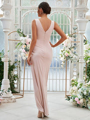 Sheath/Column Jersey Ruched Scoop Sleeveless Ankle-Length Bridesmaid Dresses