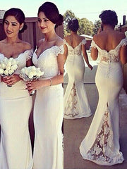 Trumpet/Mermaid Sleeveless Off-the-Shoulder Lace Stretch Crepe Sweep/Brush Train Dresses