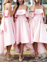 Sheath / Column Bridesmaid Dress Strapless Sleeveless Elegant Asymmetrical Stretch Fabric with Bow(s) / Ruffles