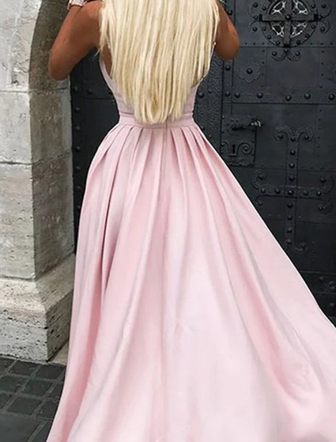 A-Line Bridesmaid Dress V Neck / Spaghetti Strap Sleeveless Elegant Asymmetrical Stretch Chiffon with Pleats / Solid Color