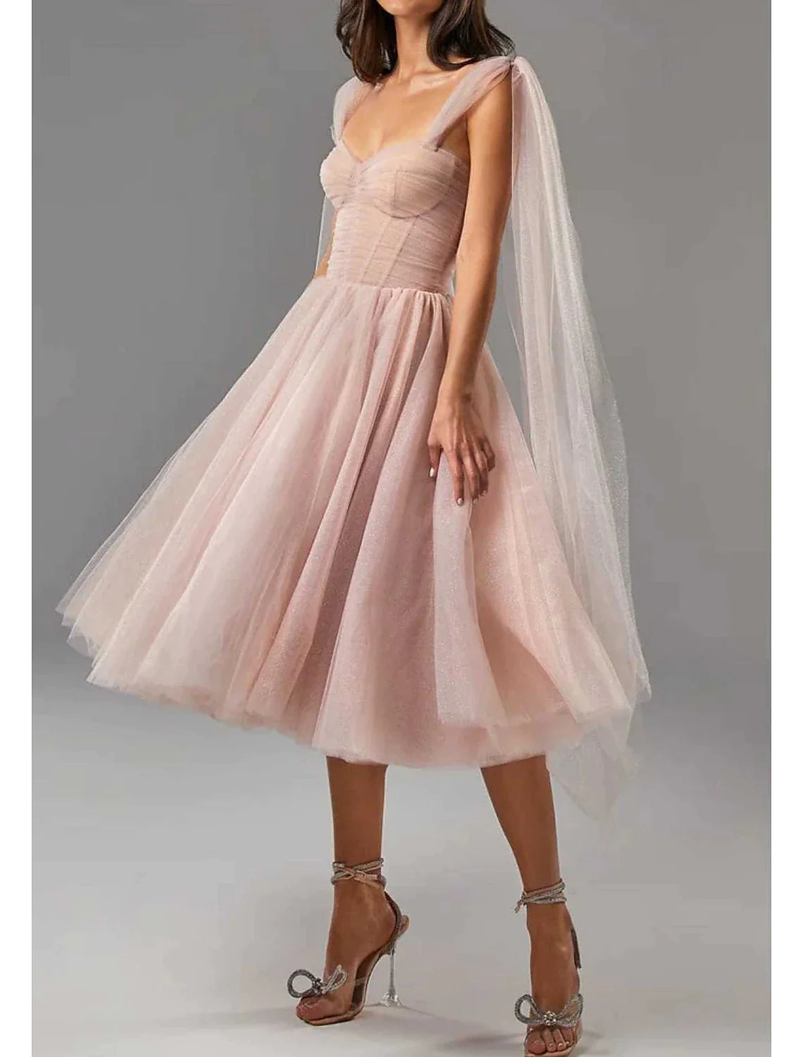 Ball Gown Cocktail Dresses Corsets Dress Graduation Birthday Tea Length Sleeveless Square Neck Tulle with Glitter
